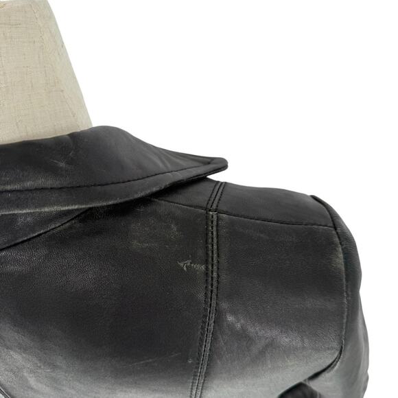 Y2K Pelle Studio Distressed Black Leather Jacket, Zip Front Size S, Missing Belt - Picture 5 of 8